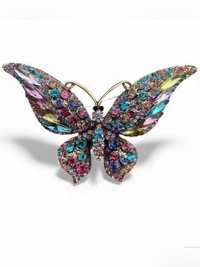 Colorful Butterfly Brooch – Large Rhinestone Statement Pin